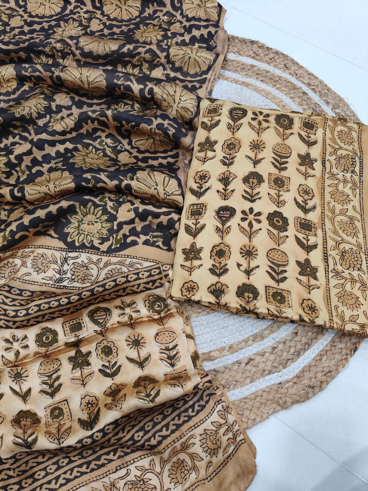 )Vanaspati Ajrakh Hand Block Printed Suits Modal Silk Fabric (CIT99)