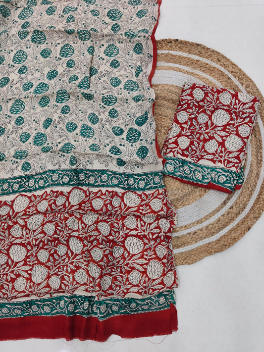 )Vanaspati Ajrakh Hand Block Printed Suits Modal Silk Fabric (CIT101)