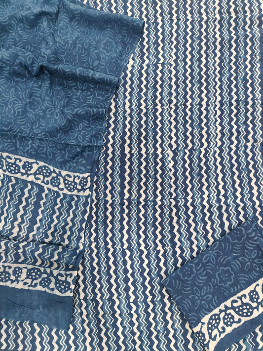 HAND BLOCK PRINTED COTTON 3-PIS SUIT WITH MULMUL DUPPATA (CMS146)