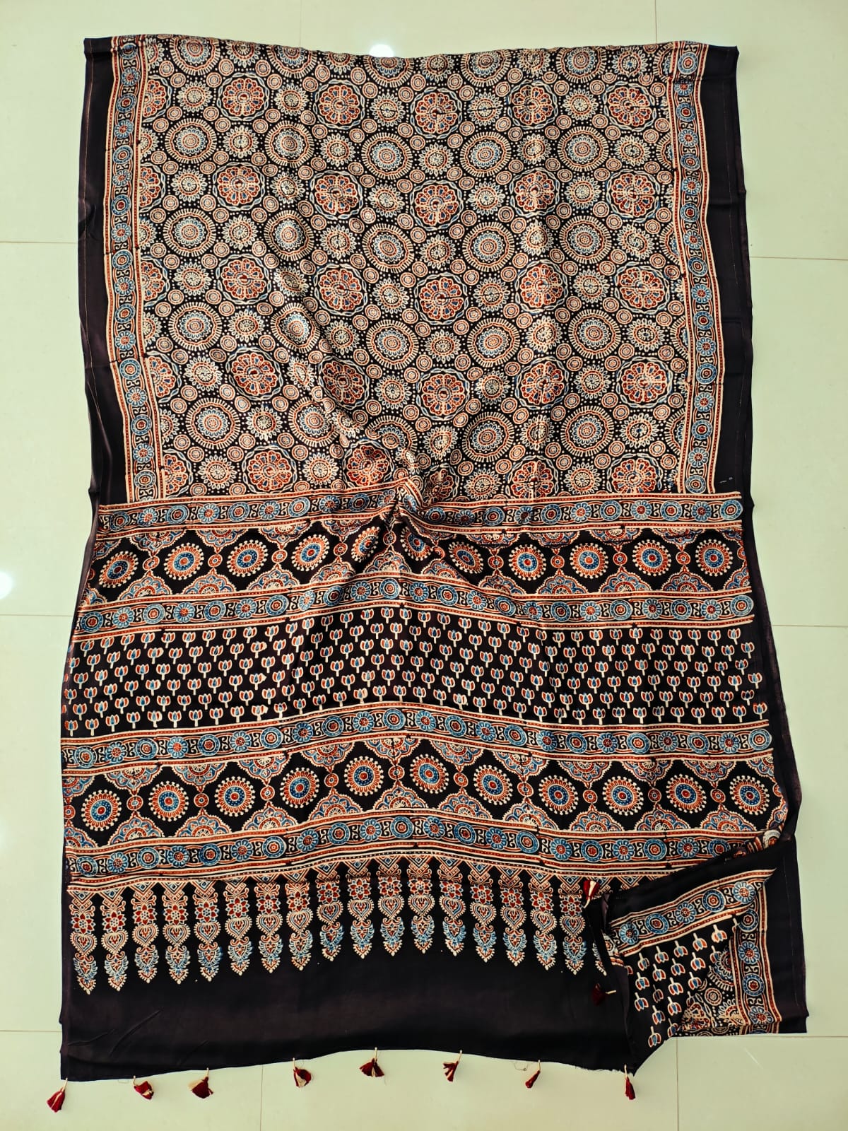 HAND BLOCK PRINTED AJRAKH MODAL SILK SAREE (CIG97)
