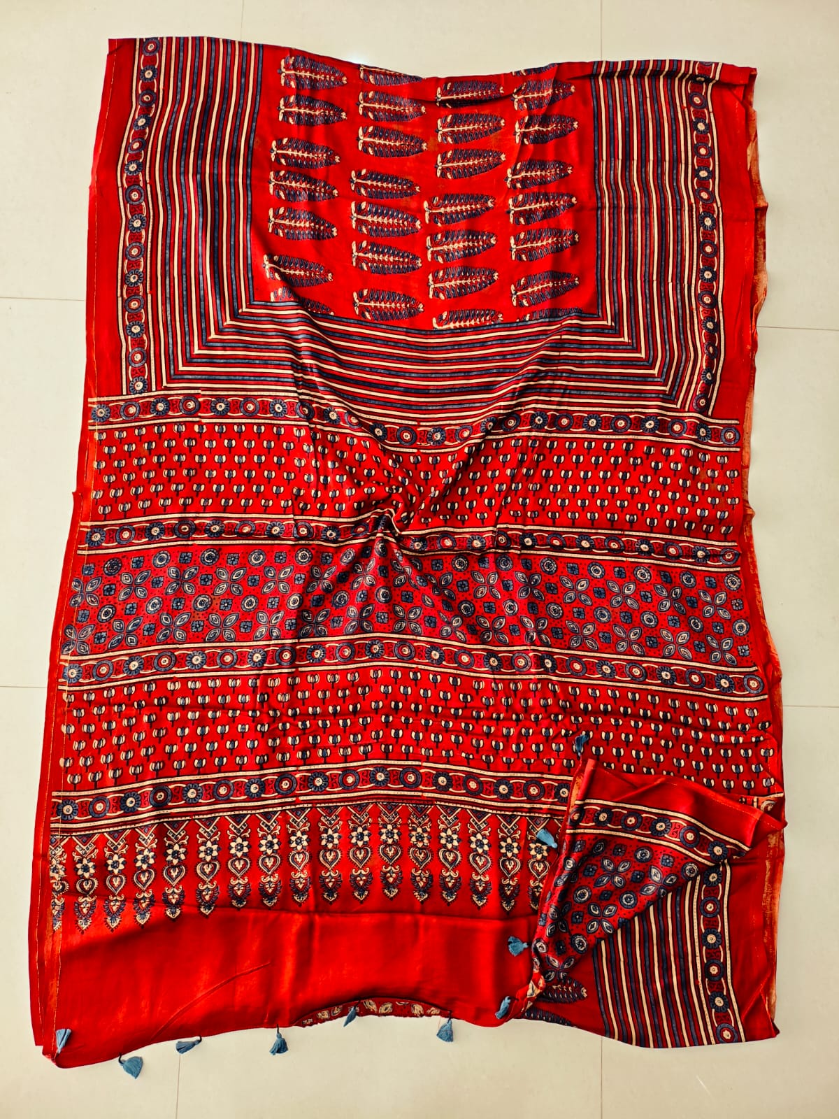 HAND BLOCK PRINTED AJRAKH MODAL SILK SAREE (CIG99)