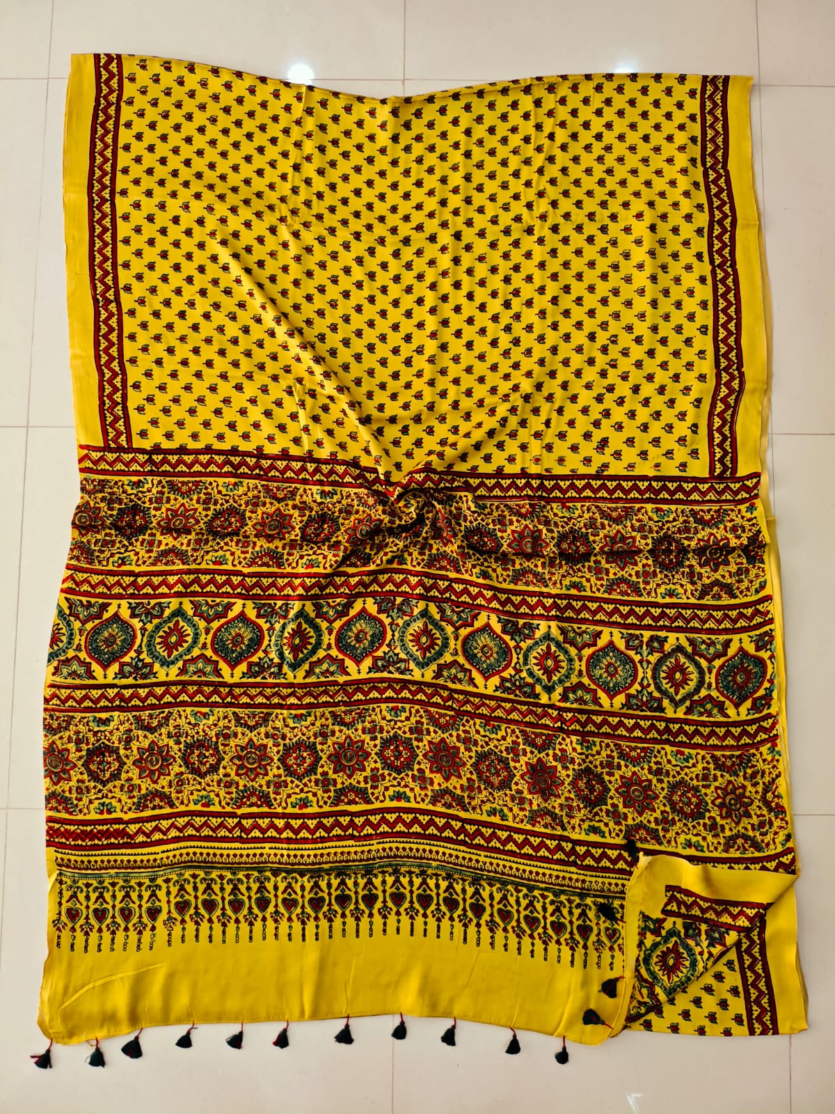 HAND BLOCK PRINTED AJRAKH MODAL SILK SAREE (CIG106)