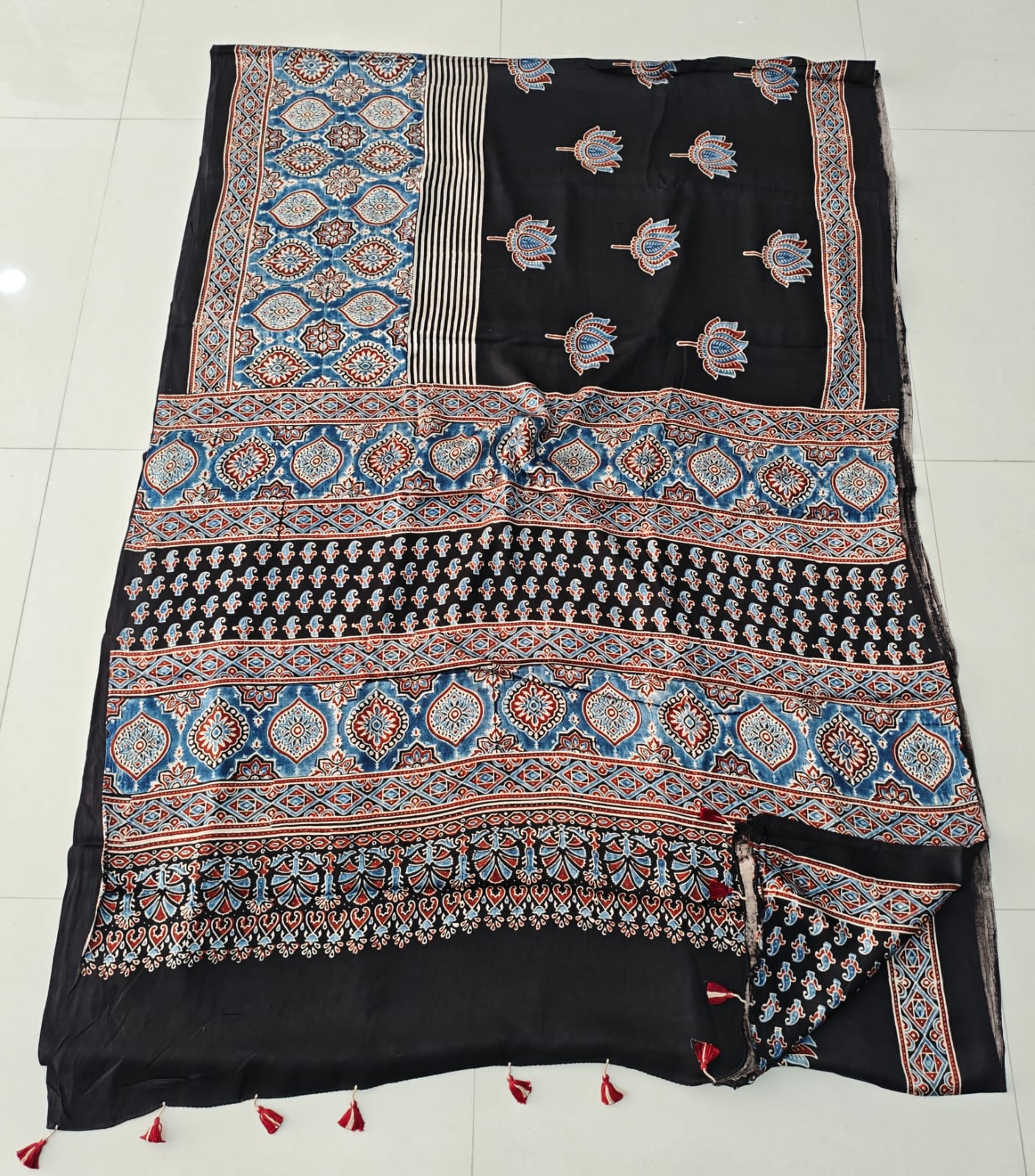 HAND BLOCK PRINTED AJRAKH MODAL SILK SAREE (CIG107)