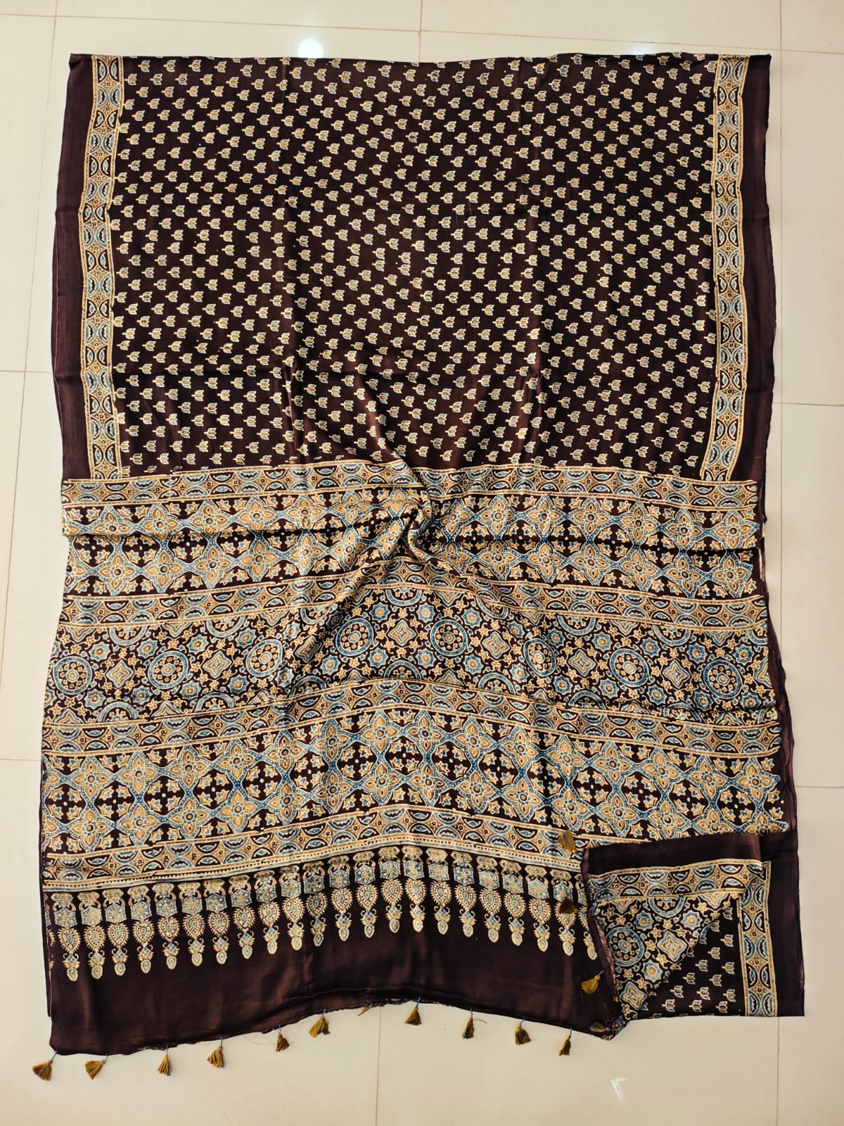 HAND BLOCK PRINTED AJRAKH MODAL SILK SAREE (CIG108)