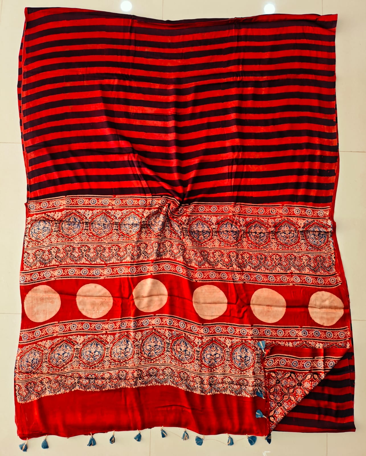 HAND BLOCK PRINTED AJRAKH MODAL SILK SAREE (CIG109)