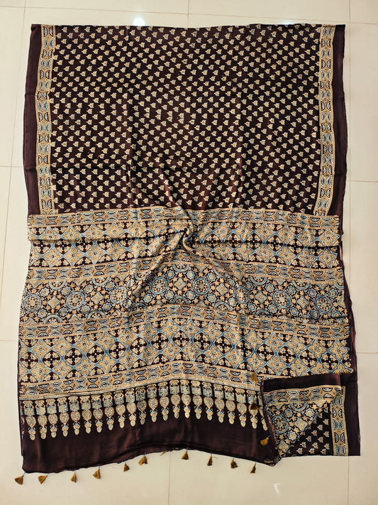 HAND BLOCK PRINTED AJRAKH MODAL SILK SAREE (CIG108)