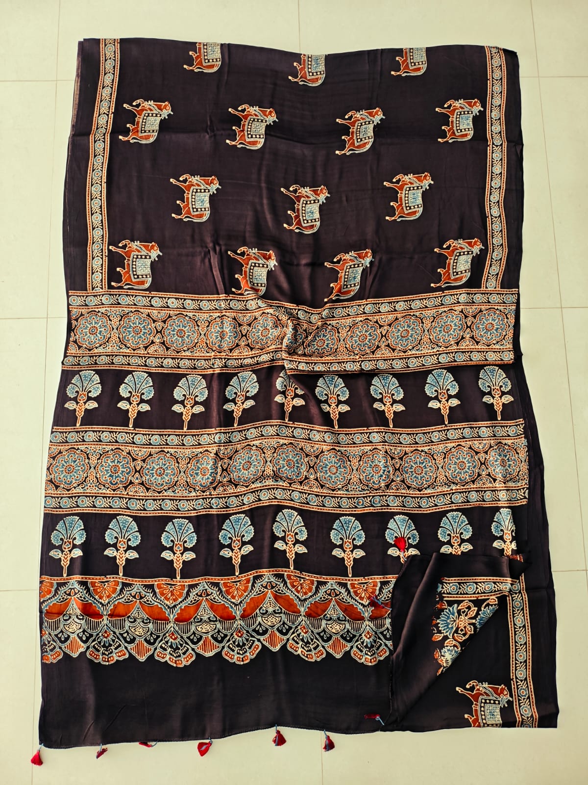 HAND BLOCK PRINTED AJRAKH MODAL SILK SAREE (CIG111)