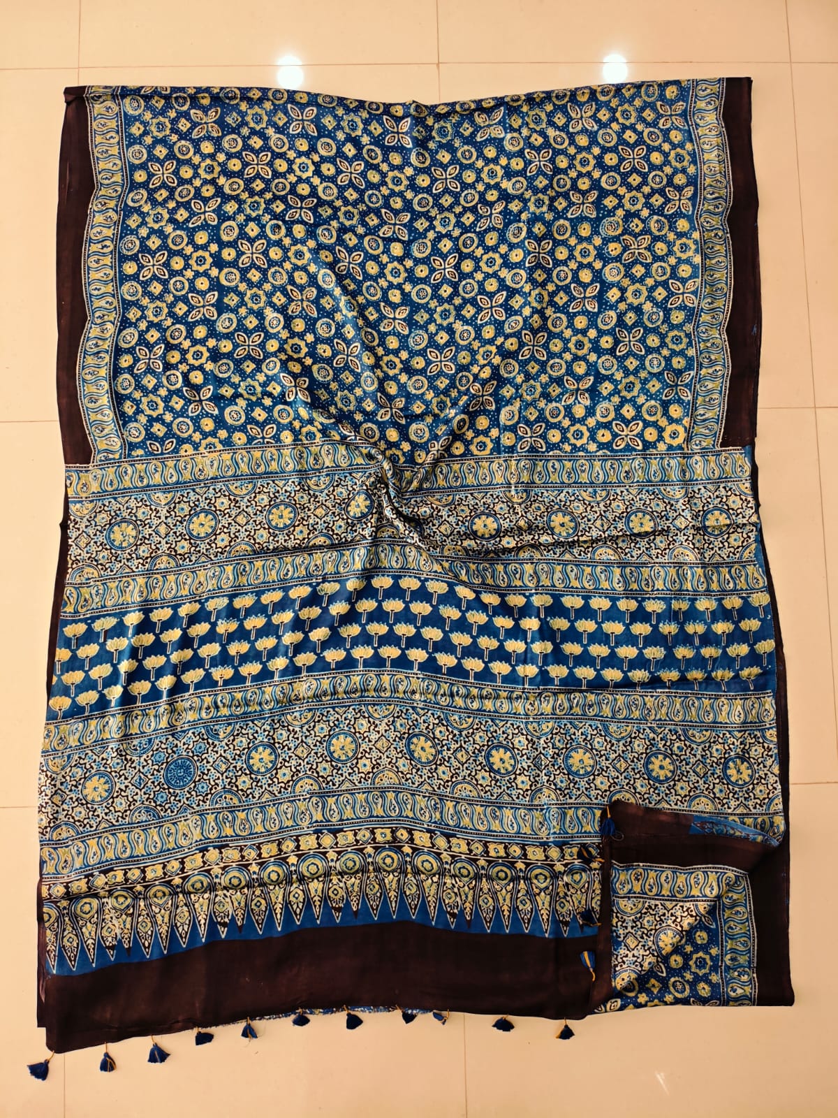 HAND BLOCK PRINTED AJRAKH MODAL SILK SAREE (CIG113)
