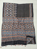 HAND BLOCK PRINTED AJRAKH MODAL SILK SAREE (CIG114)