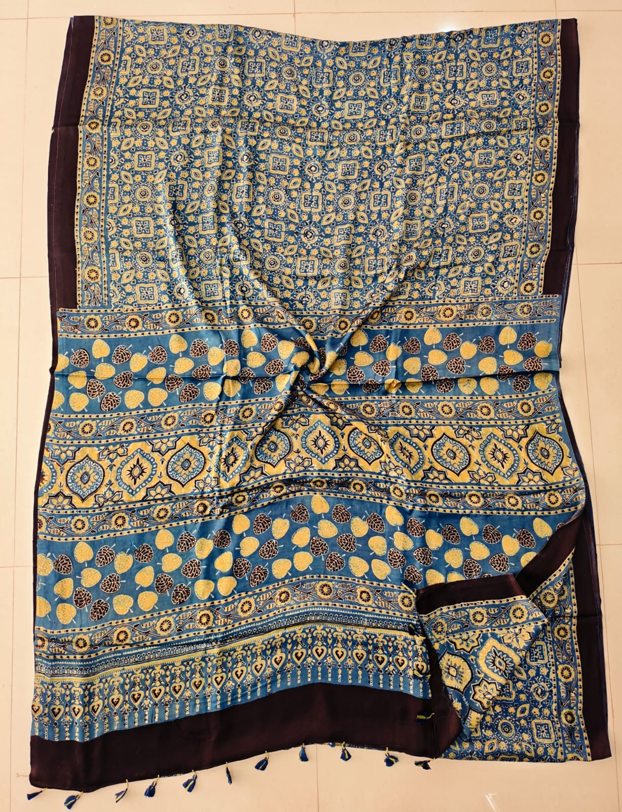 HAND BLOCK PRINTED AJRAKH MODAL SILK SAREE (CIG115)