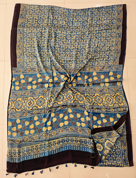 HAND BLOCK PRINTED AJRAKH MODAL SILK SAREE (CIG115)