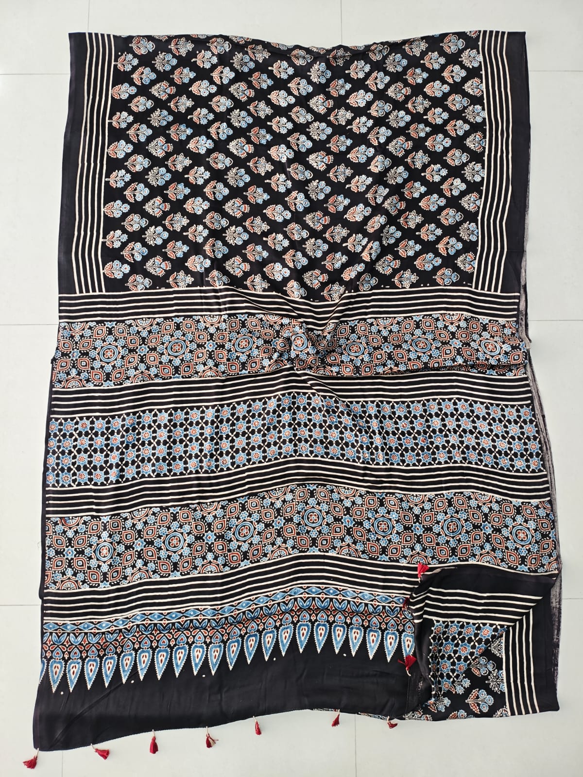 HAND BLOCK PRINTED AJRAKH MODAL SILK SAREE (CIG119)