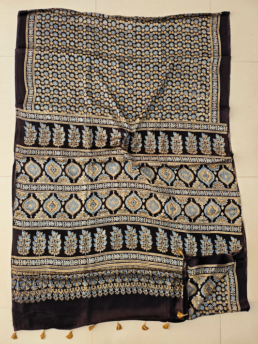 HAND BLOCK PRINTED AJRAKH MODAL SILK SAREE (CIG120)