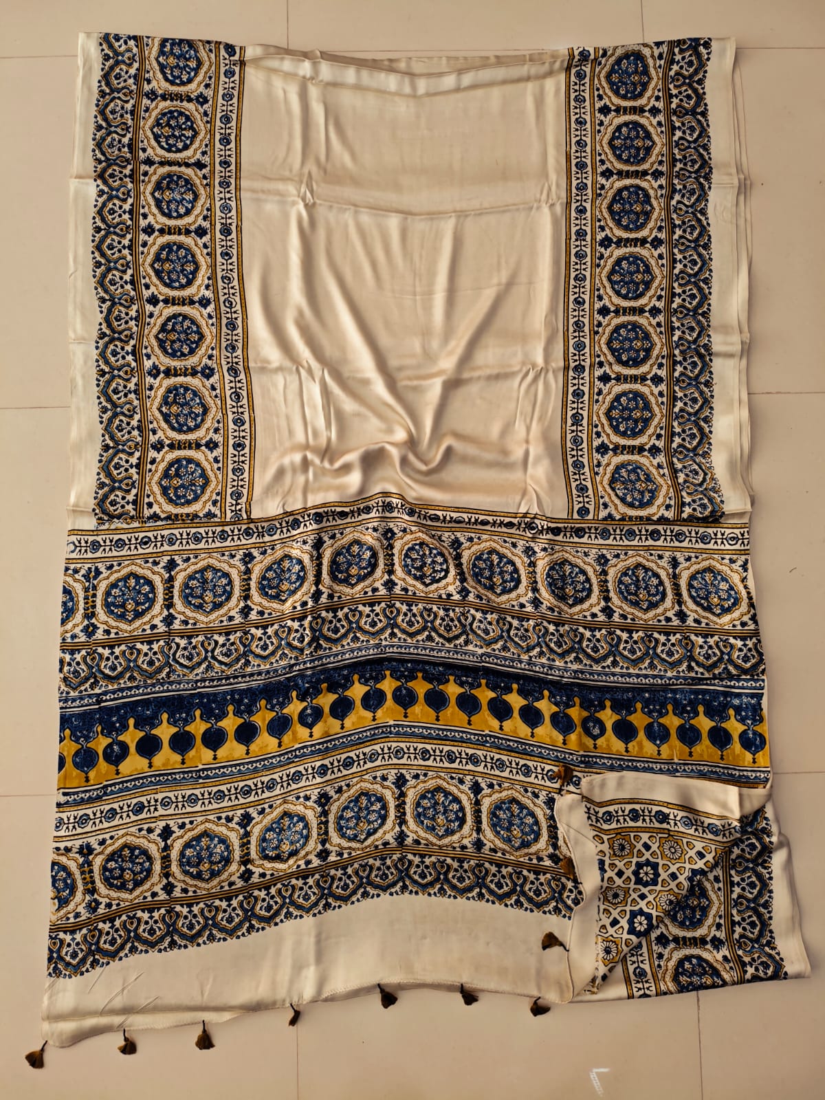 HAND BLOCK PRINTED AJRAKH MODAL SILK SAREE (CIG122)