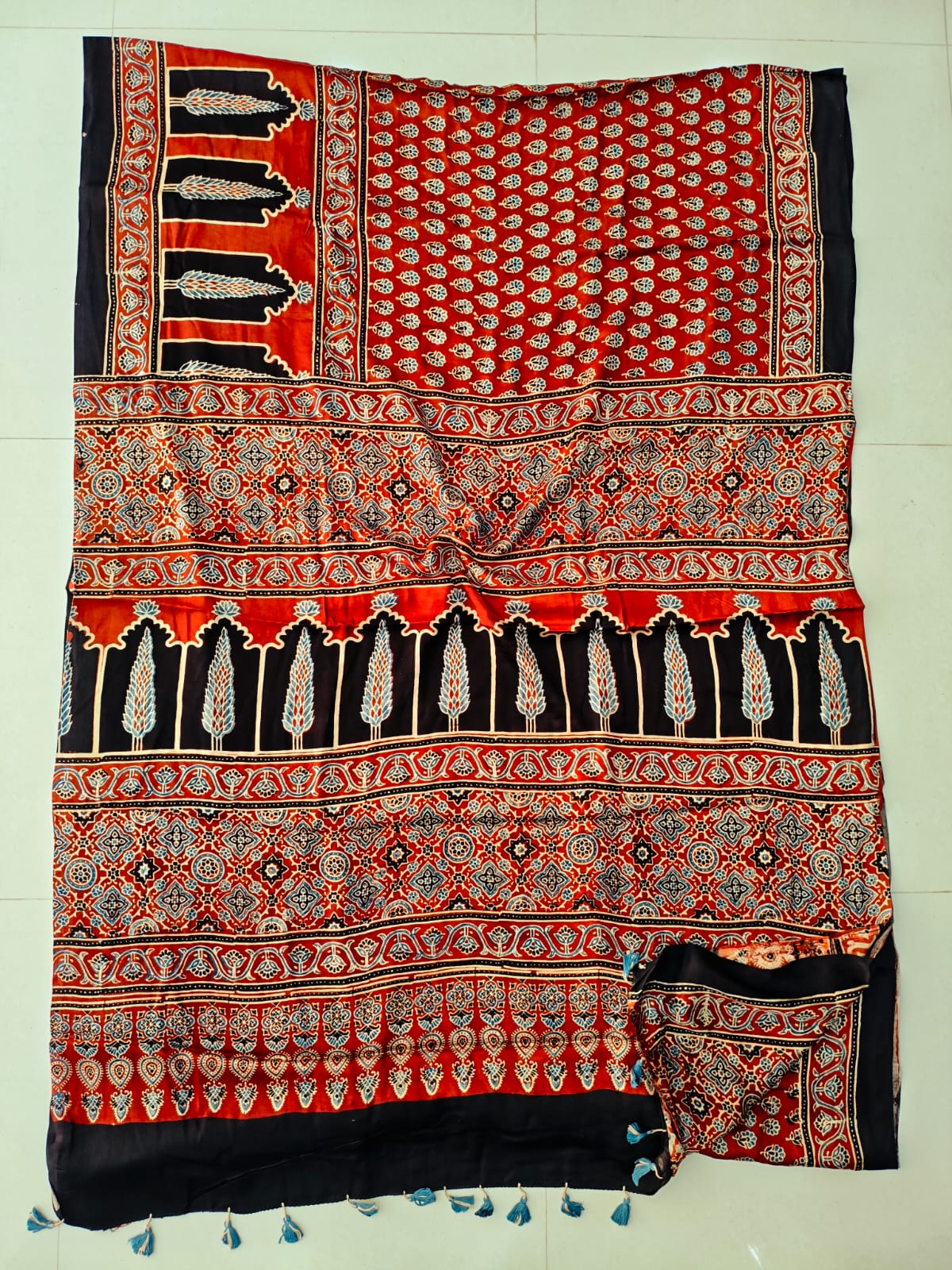 HAND BLOCK PRINTED AJRAKH MODAL SILK SAREE (CIG123)