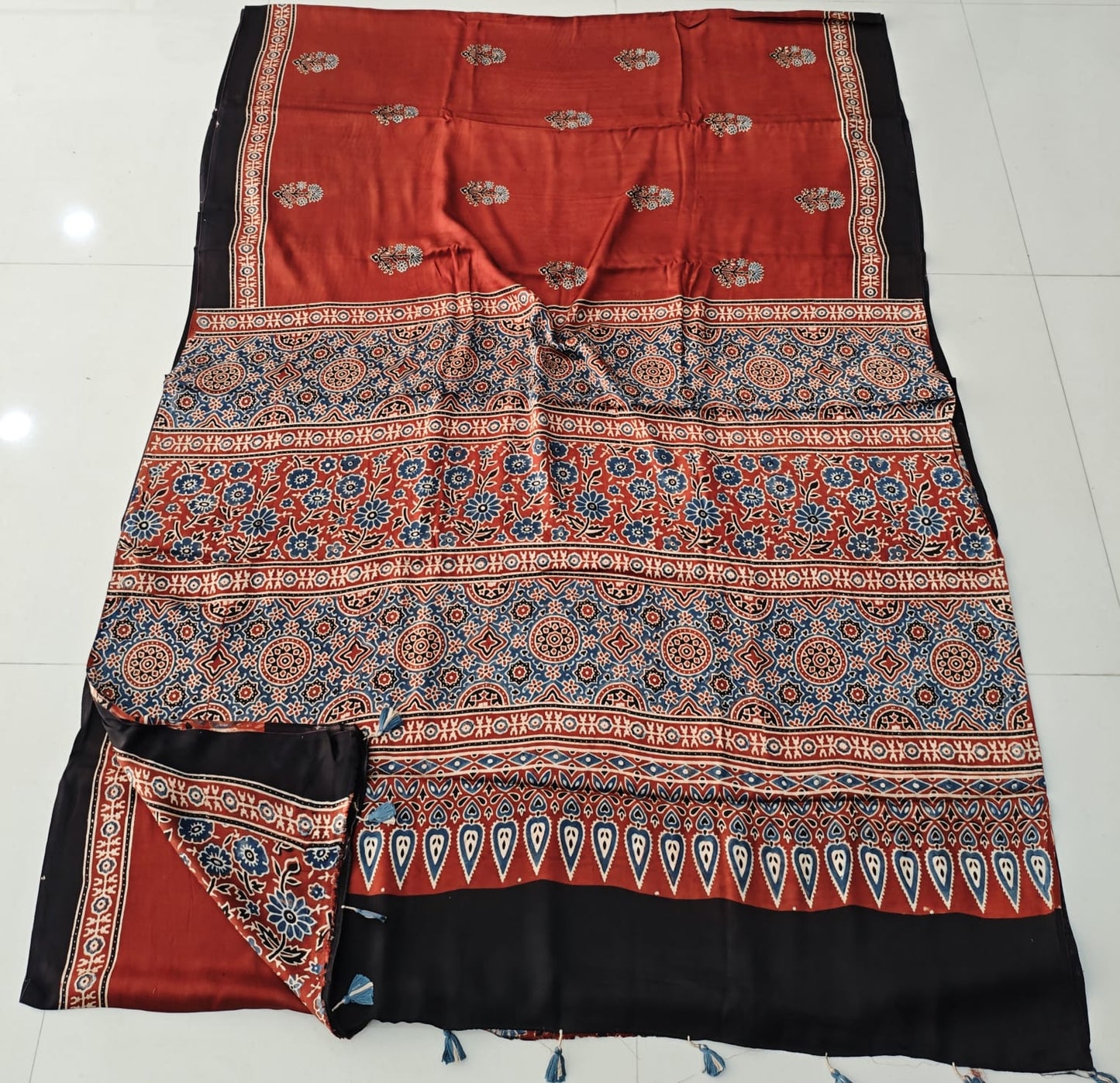 HAND BLOCK PRINTED AJRAKH MODAL SILK SAREE (CIG124)