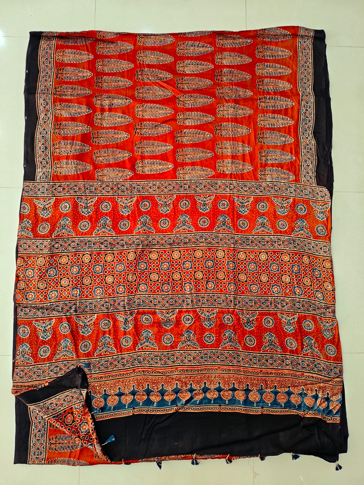 HAND BLOCK PRINTED AJRAKH MODAL SILK SAREE (CIG125)