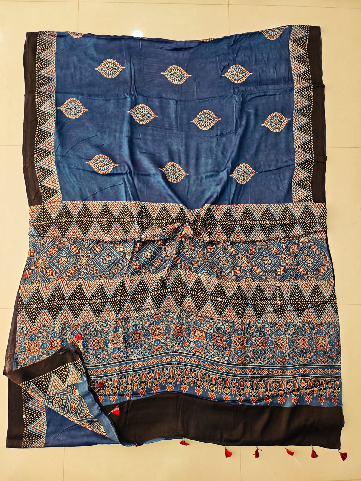 HAND BLOCK PRINTED AJRAKH MODAL SILK SAREE (CIG126)