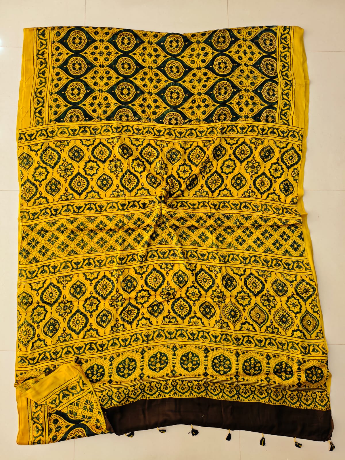 HAND BLOCK PRINTED AJRAKH MODAL SILK SAREE (CIG128)