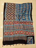 HAND BLOCK PRINTED AJRAKH MODAL SILK SAREE (CIG132)