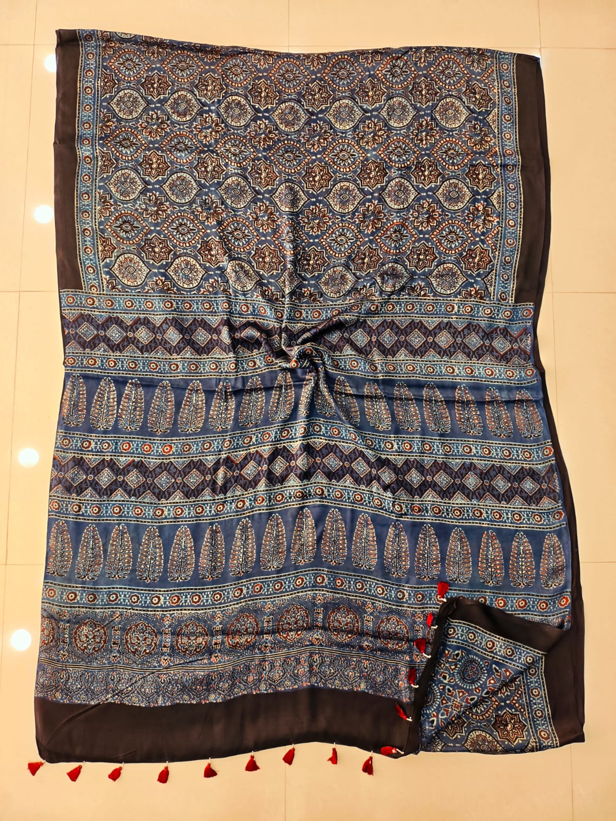 HAND BLOCK PRINTED AJRAKH MODAL SILK SAREE (CIG134)