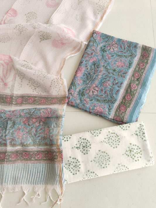 HAND BLOCK PRINTED KOTA DORIYA SUIT WITH KOTA DORIYA DUPPATA (FKS97)