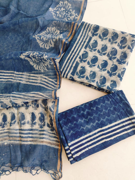 HAND BLOCK PRINTED KOTA DORIYA SUIT WITH KOTA DORIYA DUPPATA (FKS96)