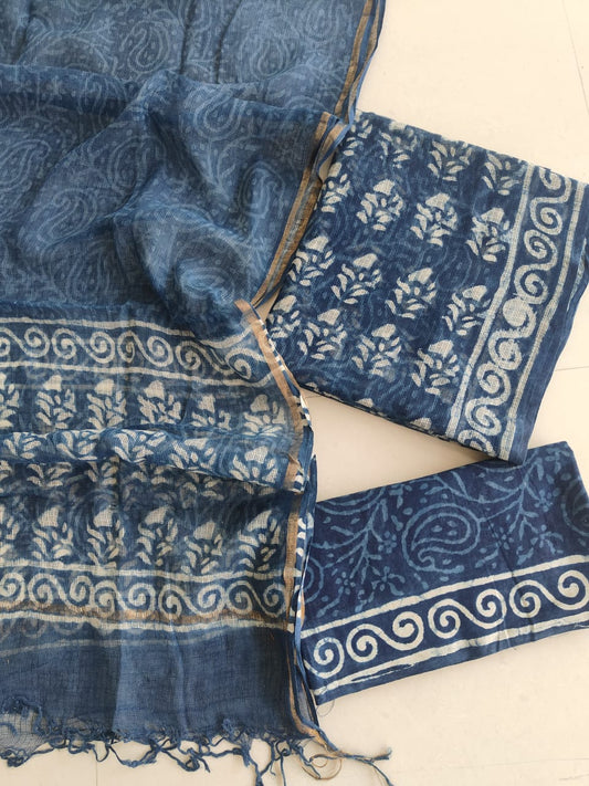 HAND BLOCK PRINTED KOTA DORIYA SUIT WITH KOTA DORIYA DUPPATA (FKS101)