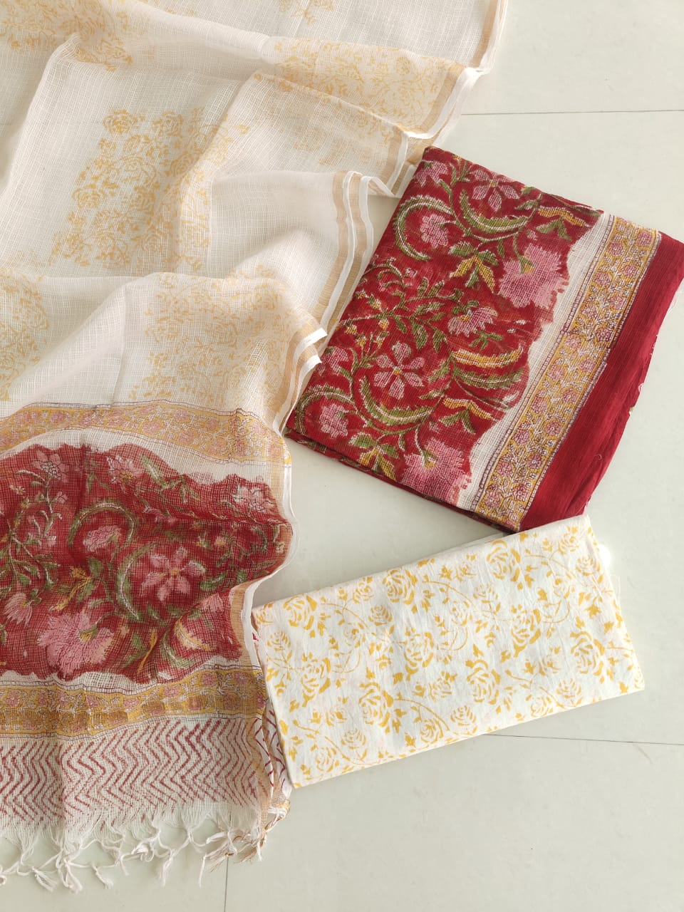 HAND BLOCK PRINTED KOTA DORIYA SUIT WITH KOTA DORIYA DUPPATA (FKS102)