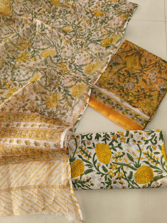 HAND BLOCK PRINTED KOTA DORIYA SUIT WITH KOTA DORIYA DUPPATA (FKS103)
