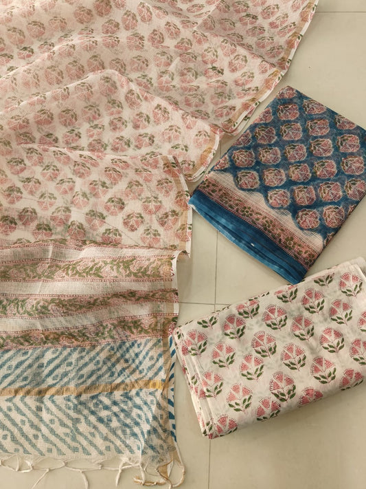 HAND BLOCK PRINTED KOTA DORIYA SUIT WITH KOTA DORIYA DUPPATA (FKS104)