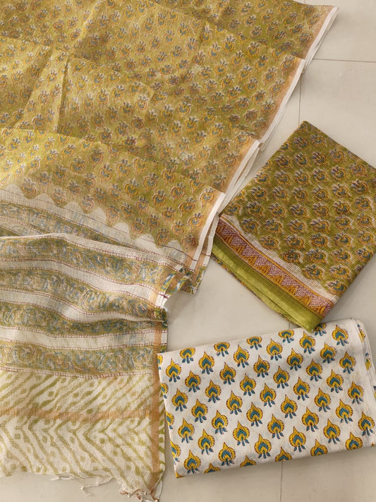 HAND BLOCK PRINTED KOTA DORIYA SUIT WITH KOTA DORIYA DUPPATA (FKS105)
