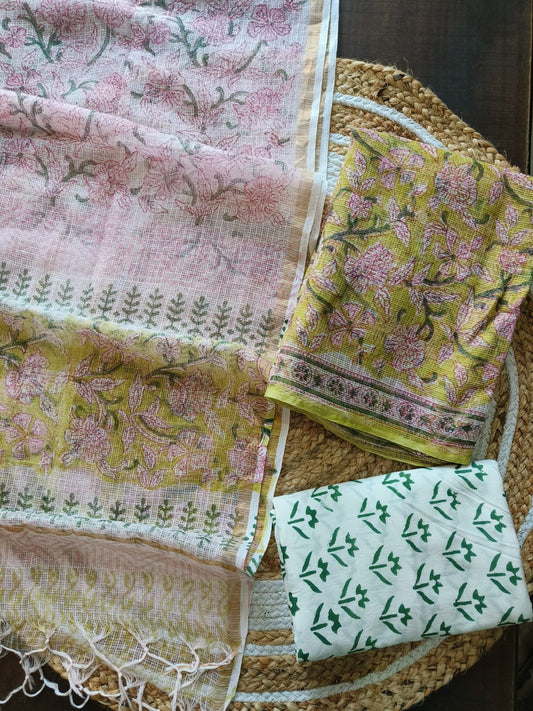 HAND BLOCK PRINTED KOTA DORIYA SUIT WITH KOTA DORIYA DUPPATA (FKS112)
