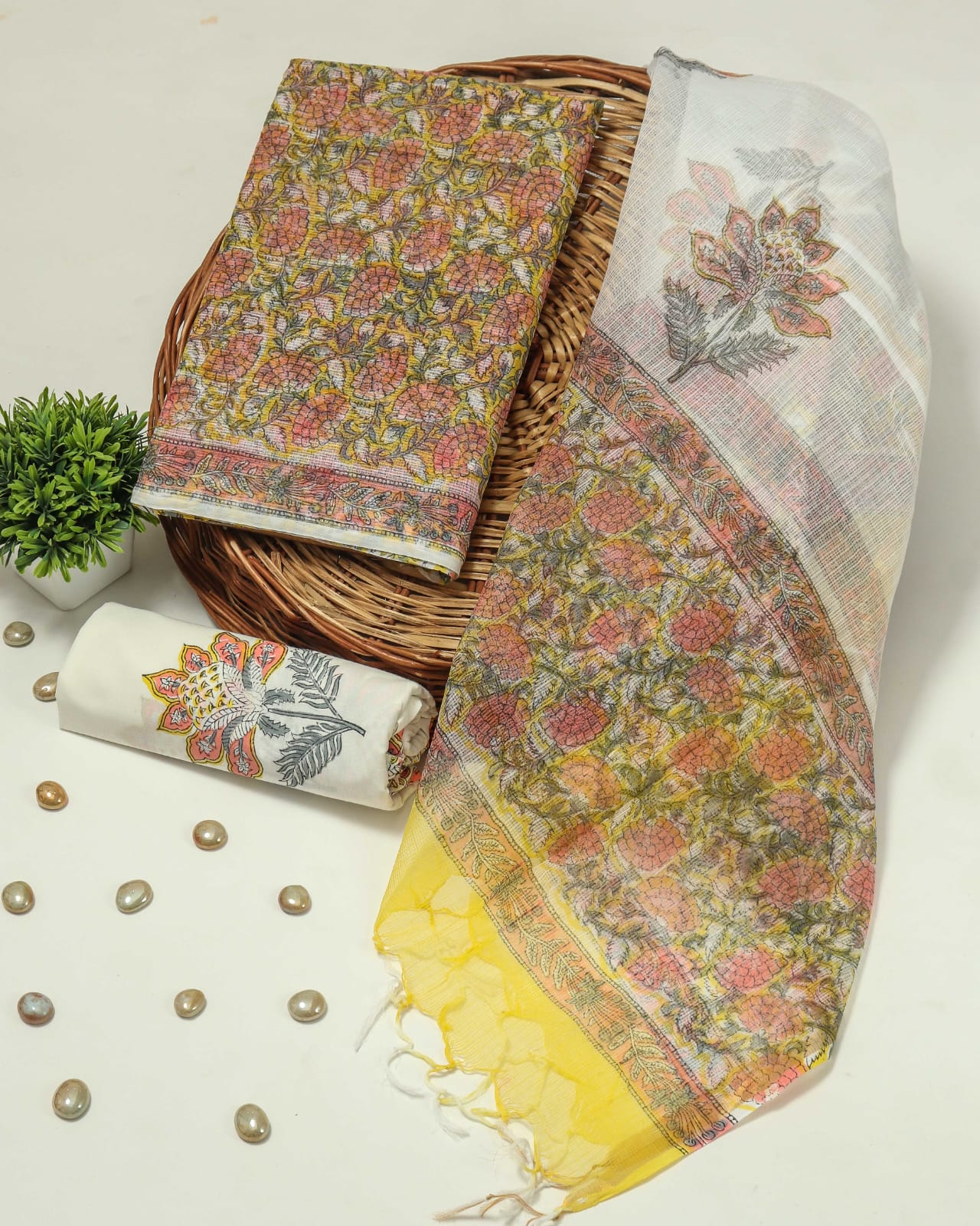 HAND BLOCK PRINTED KOTA DORIYA SUIT WITH KOTA DORIYA DUPPATA (FKS113)
