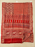 AJRAKH PRINTED PURE DOLA SILK SAREE WITH BLOUSE (MS62)