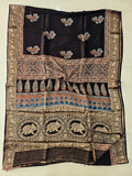 AJRAKH PRINTED PURE DOLA SILK SAREE WITH BLOUSE (MS64)