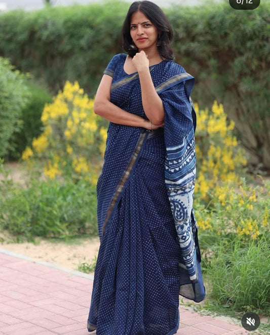 Jaipuri Hand Block Bagru Printed Maheshwari Silk Saree With Blouse (MSS161)