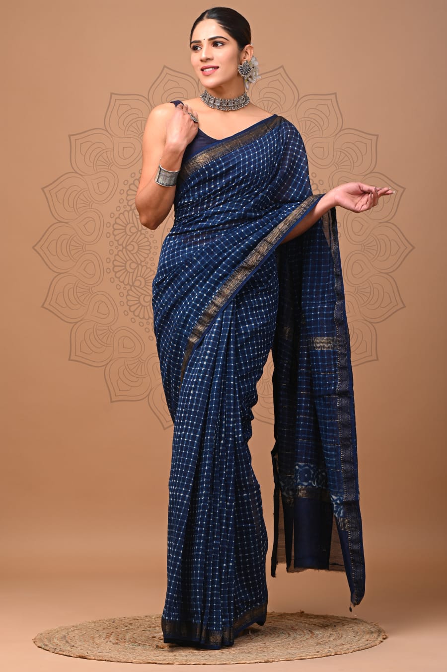 Jaipuri Hand Block Bagru Printed Maheshwari Silk Saree With Blouse (MSS160)