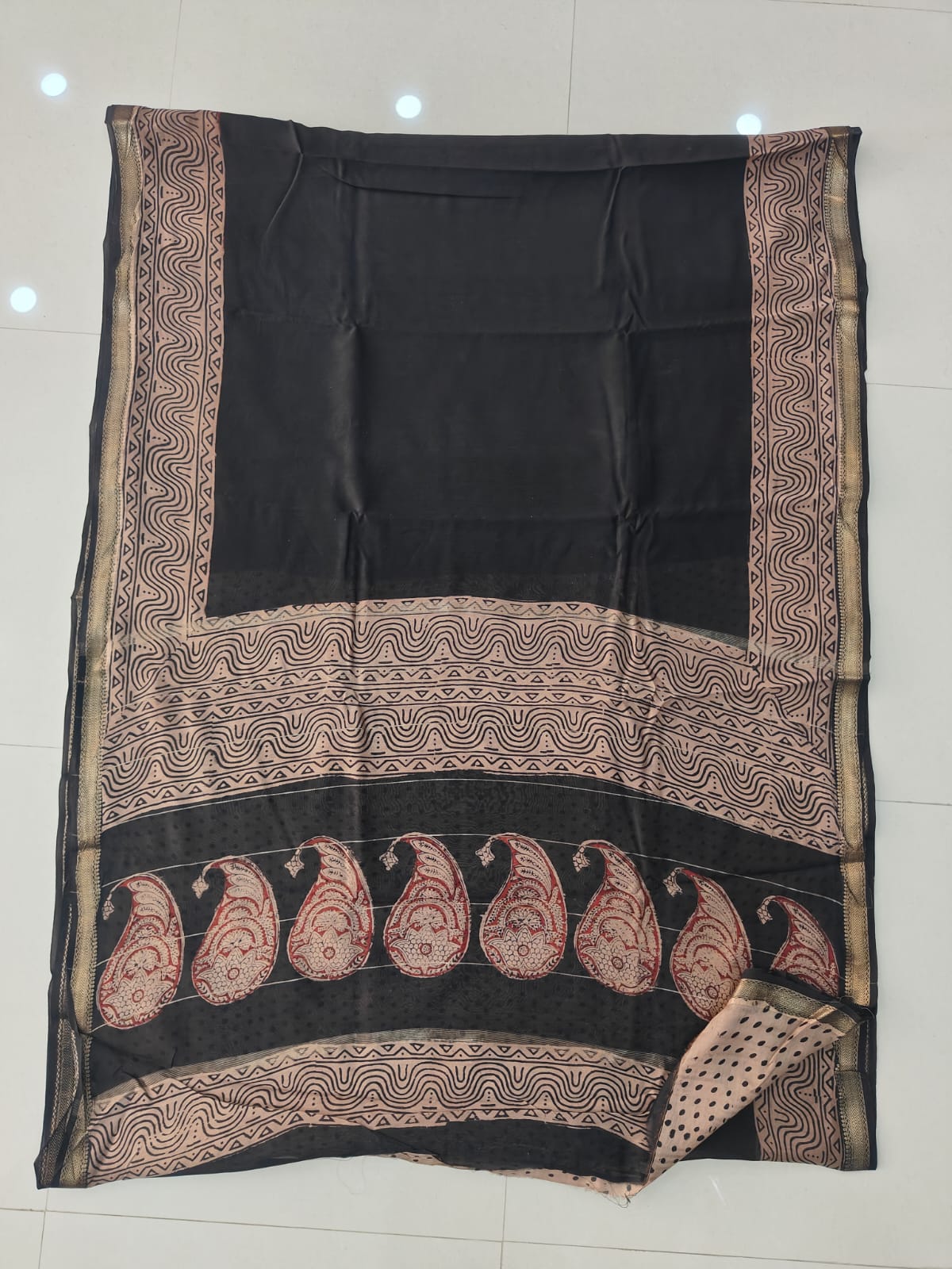 Jaipuri Hand Block Bagru Printed Maheshwari Silk Saree With Blouse (MSS159)