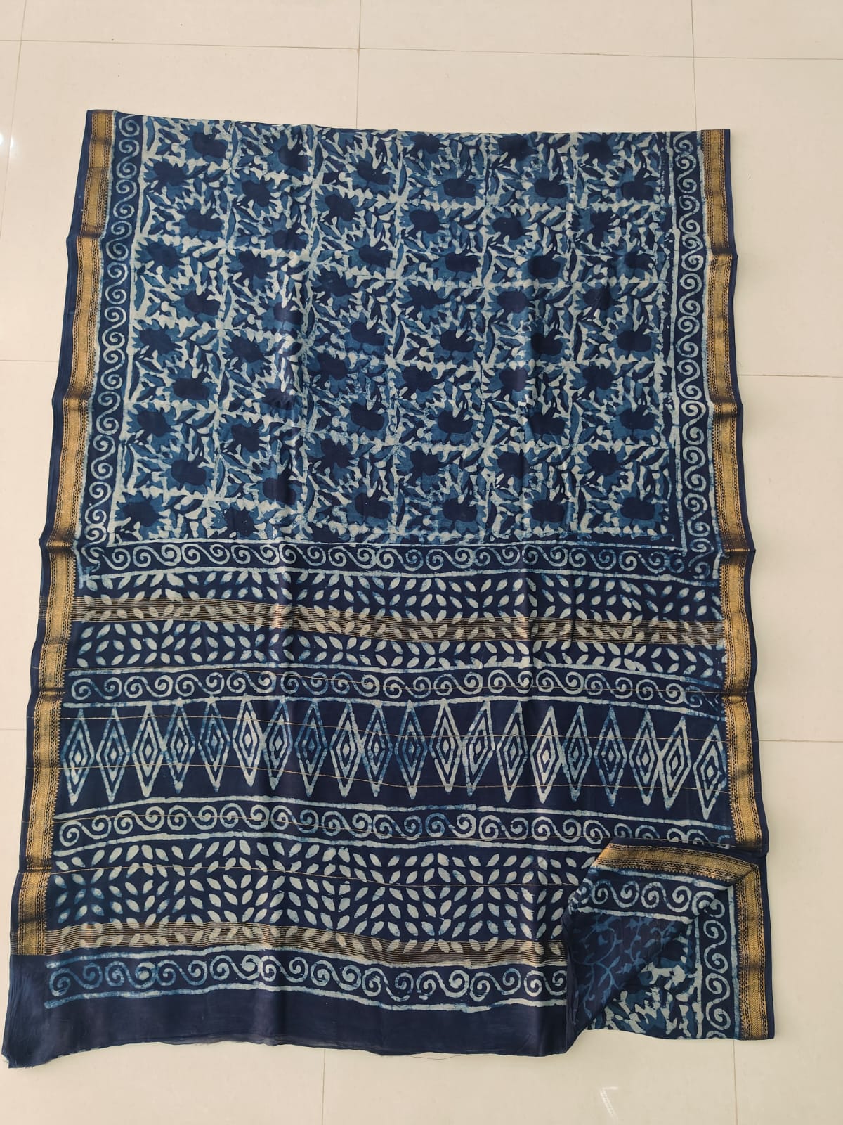 Jaipuri Hand Block Bagru Printed Maheshwari Silk Saree With Blouse (MSS163)