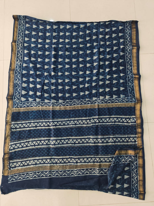 Jaipuri Hand Block Bagru Printed Maheshwari Silk Saree With Blouse (MSS164)
