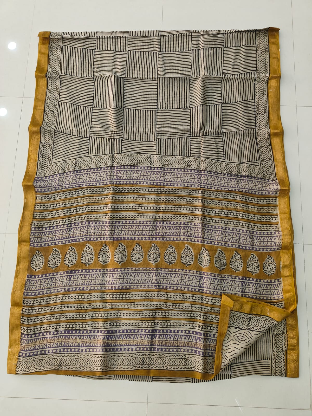 Jaipuri Hand Block Bagru Printed Maheshwari Silk Saree With Blouse (MSS170)