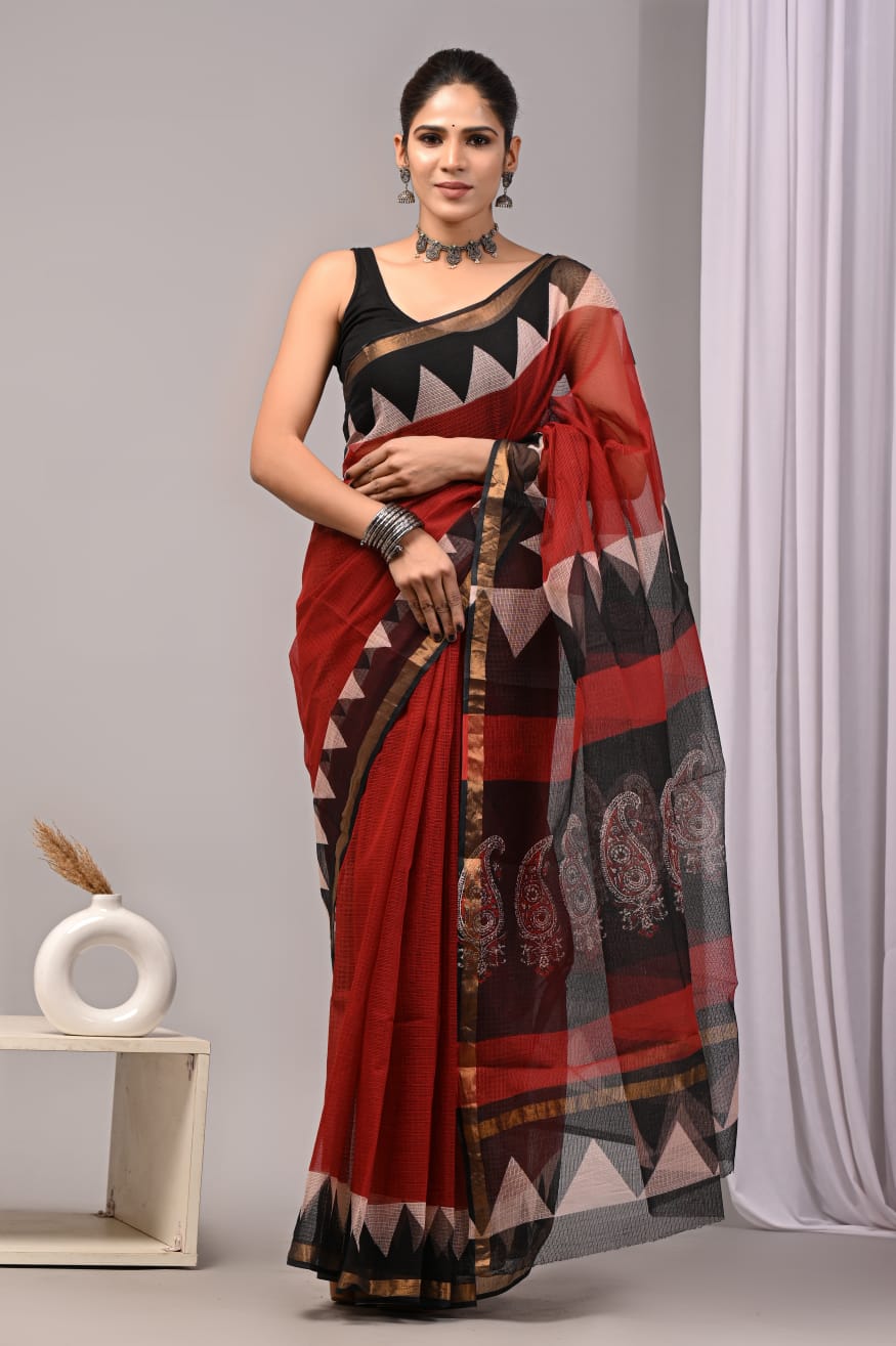 Jaipuri Block Printed Cotton Kota Doriya Saree (CIS162)