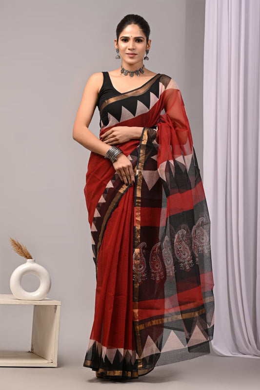 Jaipuri Block Printed Cotton Kota Doriya Saree (CIS162)