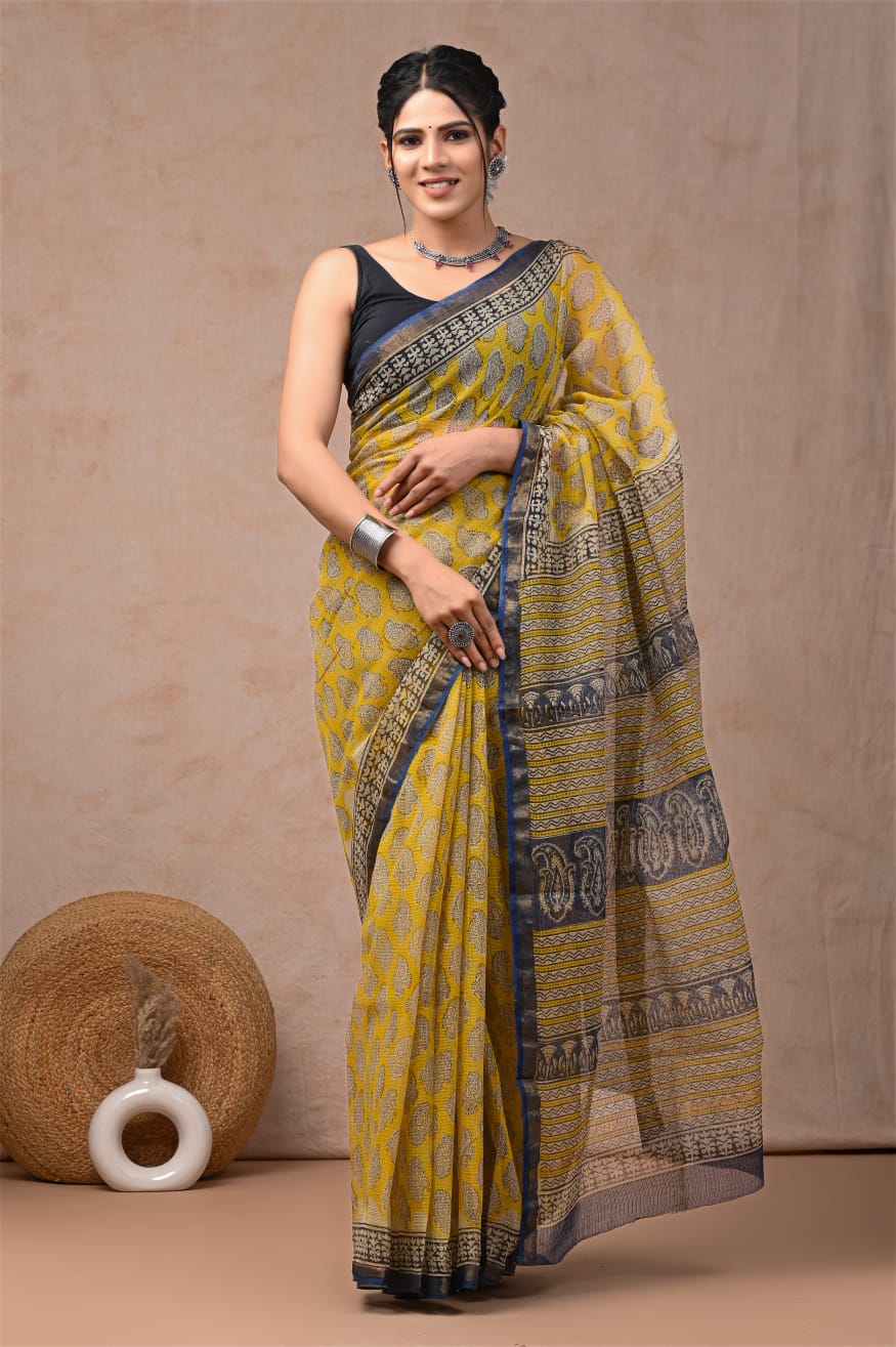 Jaipuri Block Printed Cotton Kota Doriya Saree (CIS157)
