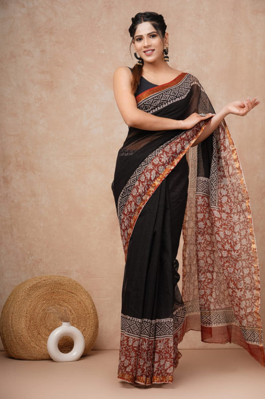 Jaipuri Block Printed Cotton Kota Doriya Saree (CIS159)