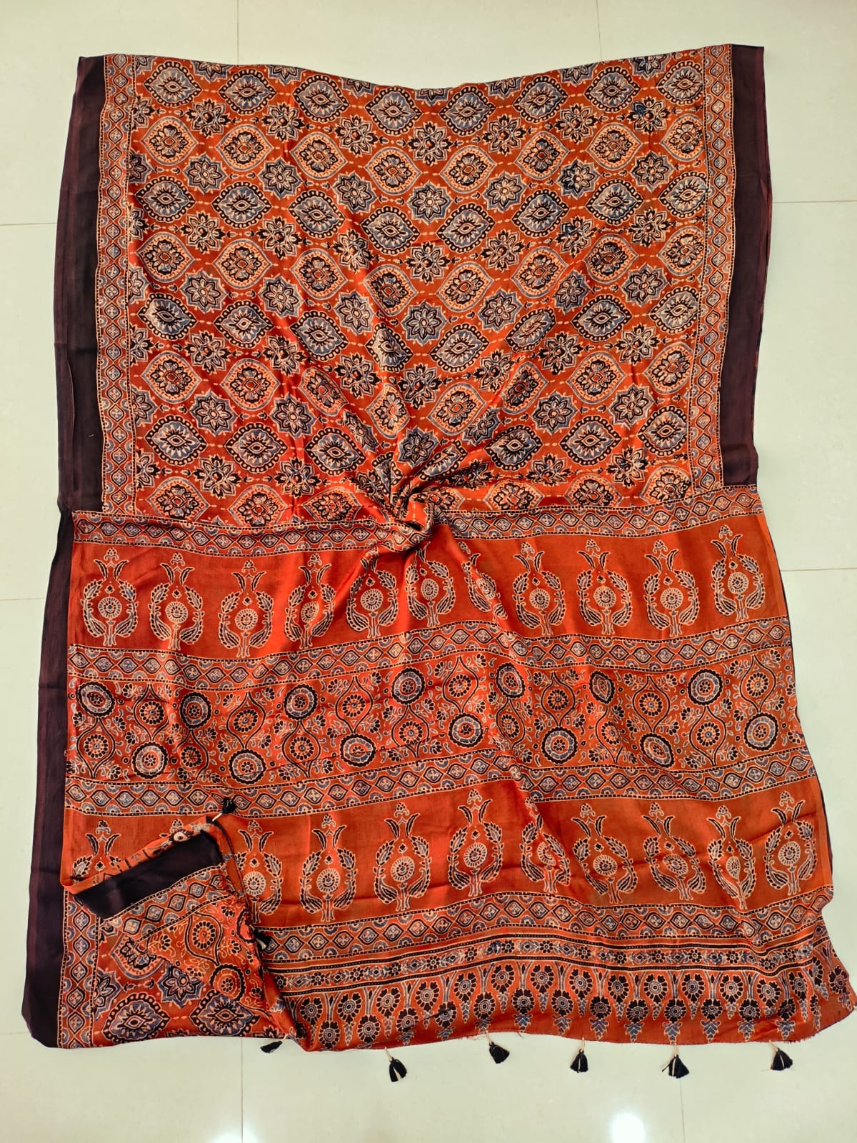 HAND BLOCK PRINTED AJRAKH MODAL SILK SAREE (CIG140)