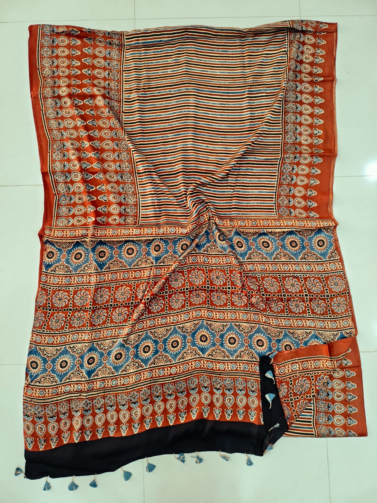 HAND BLOCK PRINTED AJRAKH MODAL SILK SAREE (CIG142)