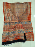 HAND BLOCK PRINTED AJRAKH MODAL SILK SAREE (CIG142)