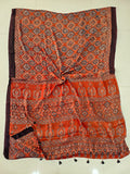 HAND BLOCK PRINTED AJRAKH MODAL SILK SAREE (CIG140)